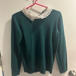Cable & Gauge Teal Top with White Lace Detail